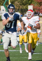 Foot race Washburn receiver Jake Lebahn runs away from the Pittsburg State defense for a 68-yard reception. He had six catches for 153 yards including touchdowns of 31 yards and six yards.
