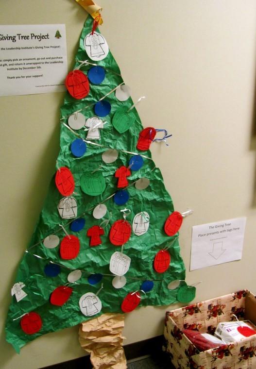 This tree sits in the Washburn University Leadership Institute office. They are one of the organizations on campus who are looking for donations as the holiday season approaches.
