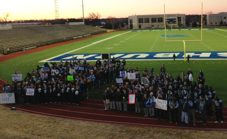 A crowd of Washburn faithful gather at Yager Stadium early Sunday morning for the cameras of ESPN. 
