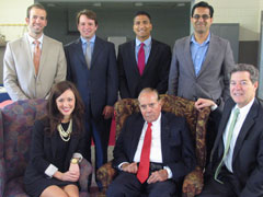 Former Kansas Sen. Bob Dole (bottom middle)  with Washburn Law students (top left) Michael Fowler, Christopher Staley, Nate Jiwanlal, Adeel Syed, (bottom left) Taylor Concannon. Dole stopped by to meet with some Washburn Law students during his gratitude tour of Kansas. 