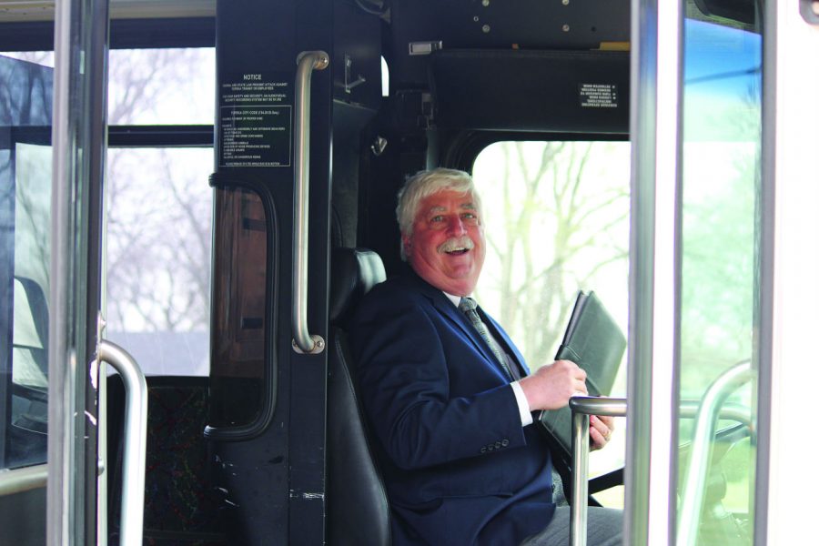 The Dean of Washburn Tech gets behind the wheel of the new bus.