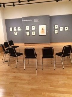 The Maxine J. Anton Gallery set up for the Brown Bag Lunch with John Foster, creator of the Accidental Mysteries exhibition.