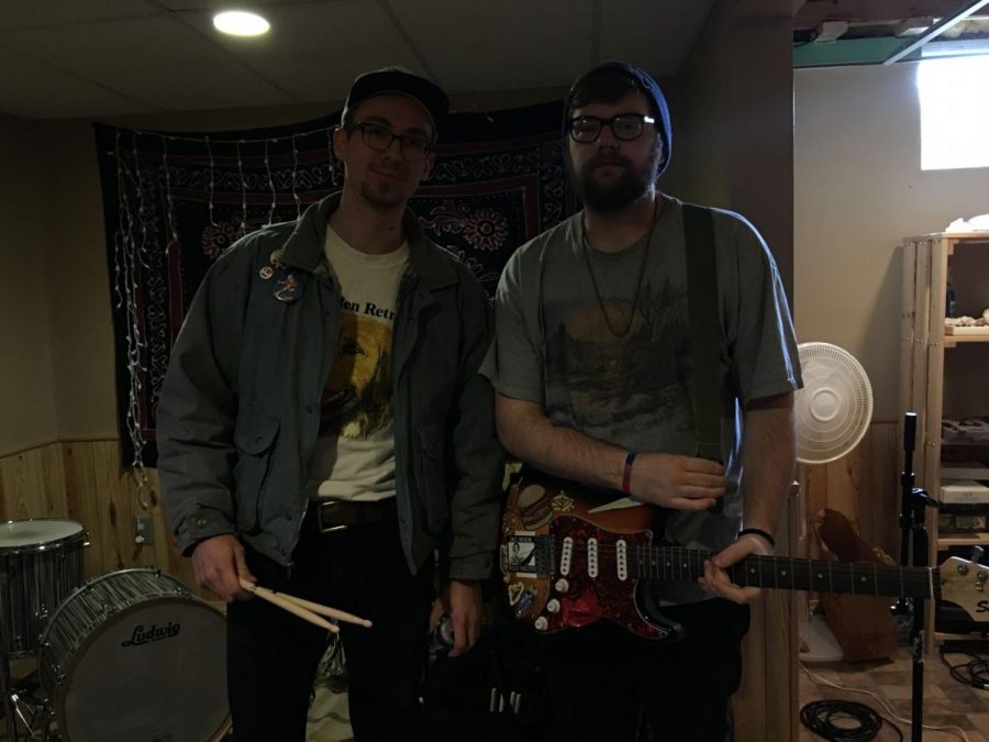 Alan Leiker (left) and Brendan Mott (right) pose with their instruments.