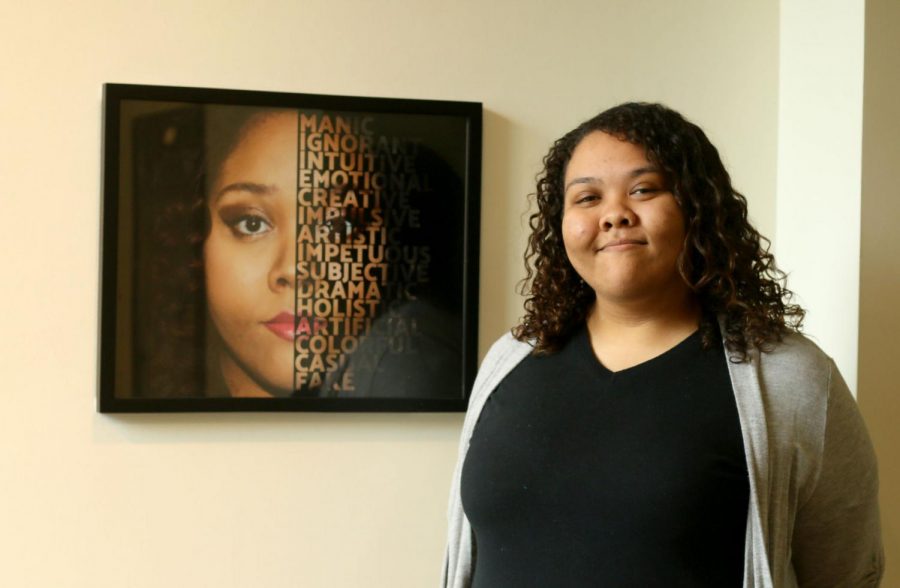 Danielle Jones hosts a gallery talk for “Inside My Mind,” where she describes the making of art that represent both sides of the brain. Her art includes graphic design, painting, digital painting and photography.
