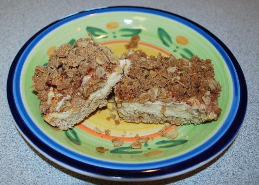 Apple of My Eye: With a layer of crust, cheesecake, apples and streusel, these Apple Crisp Cheesecake Bars are everything you need for a fun gathering. This fall dessert pairs well with spiced apple cider or a mug of hot tea.