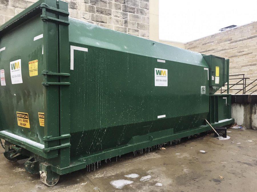 Taking out the trash: A new trash compactor and recycling compactor can now be found on Washburn’s campus. This recycling compactor was placed behind the Union.