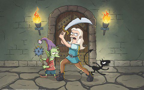 Nat Faxton, Abbi Jacobson, and Eric Andre as Elfo, Bean and Luci in Netflixs Disenchantment