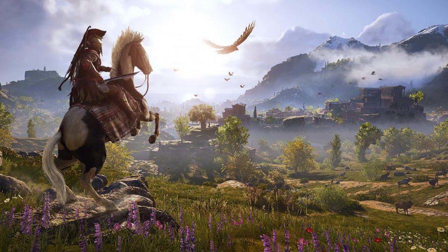 Guilty pleasure: Assassin's Creed Odyssey may not be as phenomenal as CDPR's  the Witcher 3, but it is truly fun all around. Male protagonist Alexios pictured, admiring the Grecian landscape 