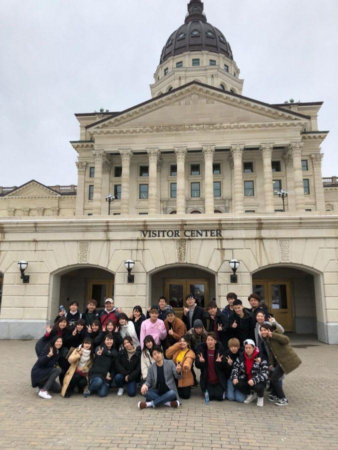 An+iconic+visit%3A+The+32+Japanese+exchange+students+visit+the+local+capital+building.+They+all+look+forward+to+exploring+more+of+Topeka+while+they+are+here.%C2%A0