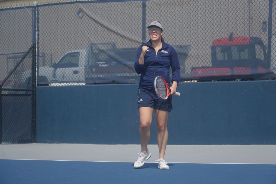 Standing+Strong%3A+Senior+Alexis+Czapinski+celebrates+winning+a+tough+point+during+her+singles+match+against+Northeastern+State.