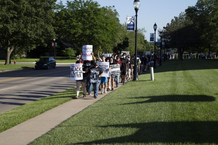 On June 4, 2020, Washburn students organized a peaceful rally and march around the northeast perimeter of campus. The full story can be found in the August 2020 edition of the Bod Magazine.