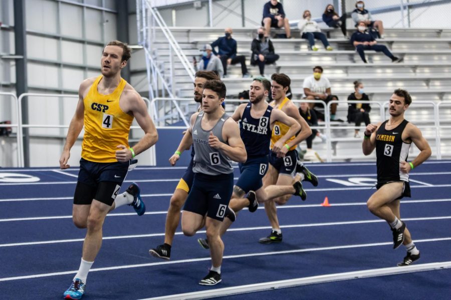 Ichabod Justin Gnuechtel settles into a steady pace in the mens 800 meters. Gnuechtel competed in the Washburn Open last Saturday, finishing with a time of 2:01.57.