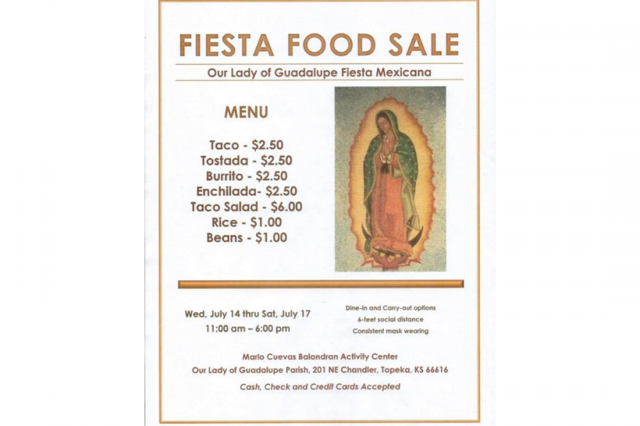 Fiesta Food Sale: Starting next Wednesday, the Fiesta will be hosting a food sale. The entire menu with prices is above.