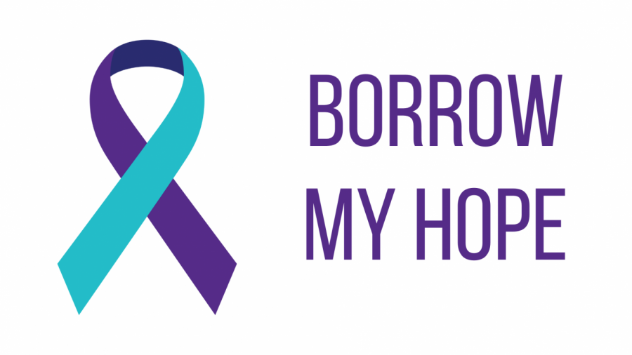 The teal-and-purple ribbon commemorates lives lost to suicide.