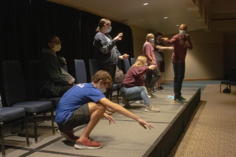 Out of body experience: Chris Jones telling students that are hypnotized to be superheros. This was taken Wednesday, October 20, 2021.