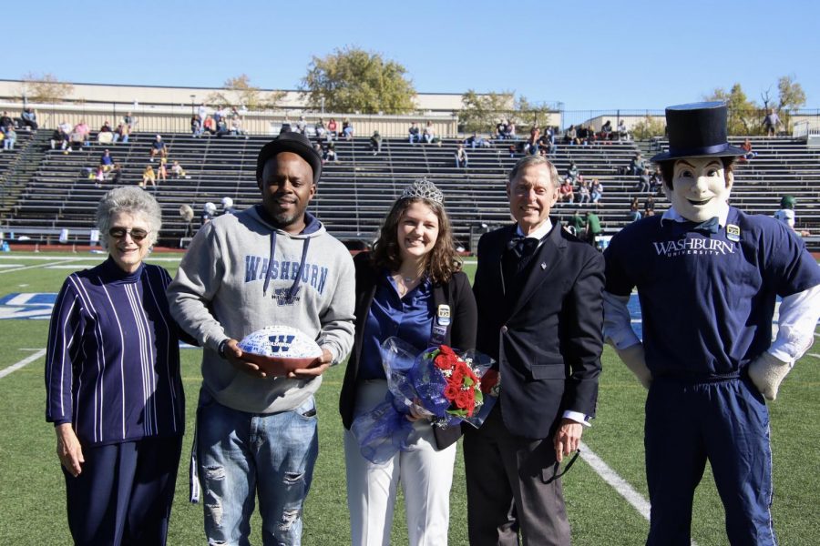 Celebration: Mrs. Farely (Far left), Dilliehunt Jr. (Left), Shayden Hanes (Center) and Dr. Farely (Right) take a celebration photo on Oct. 30, 2021. The Top Bod award ceremony was held at Yager Stadium.