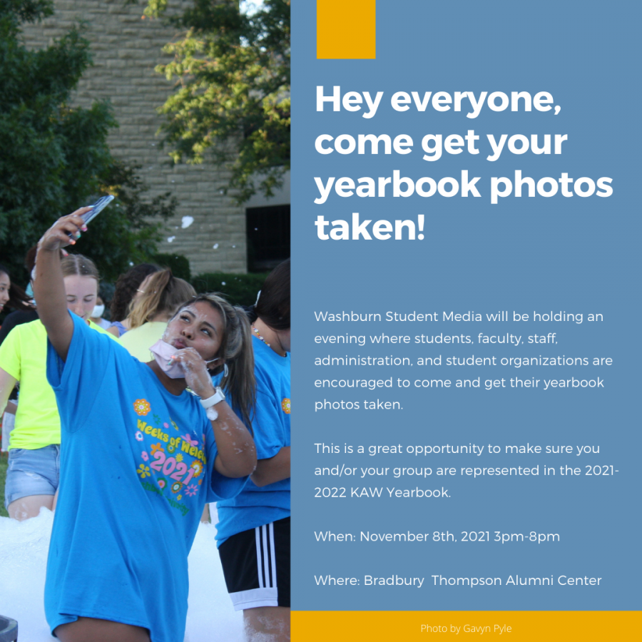 Get in on the fun: The yearbook staff will be taking photos for the 2021-22 yearbook. Come get a photo taken on Nov. 8, from 3-8.