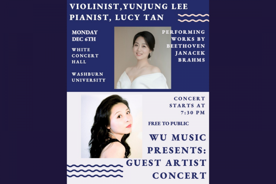 Yunjung+Lee+and+Lucy+Tan+play+at+White+Concert+Hall+for+the+Guest+Artist+Concert.+The+Guest+Artist+Concert+took+place+Dec.+6%2C+2021.