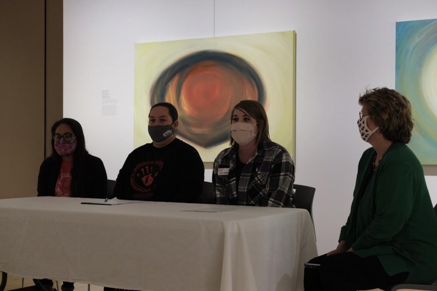 Three panelists participate in the discussion and share their own experiences. The Sisters Rising event was held at the Rita Blitt Gallery, Topeka, Ks on November 4, 2021.