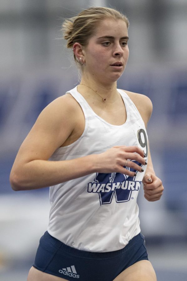Washburn Verena Vesely competes in the women’s 3000m Saturday Jan. 22, 2022, at Washburn University in Topeka, Kan. Vesely finished with a time of 10:59.79.