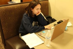 Freshman Brianna Buss studies in the Mabee Library. Buss is a radiologic technology major.