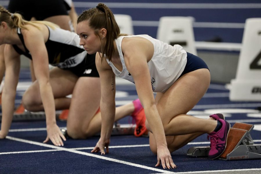 Washburn athlete readies for the race on Jan 22, 2022, Topeka, Kan.