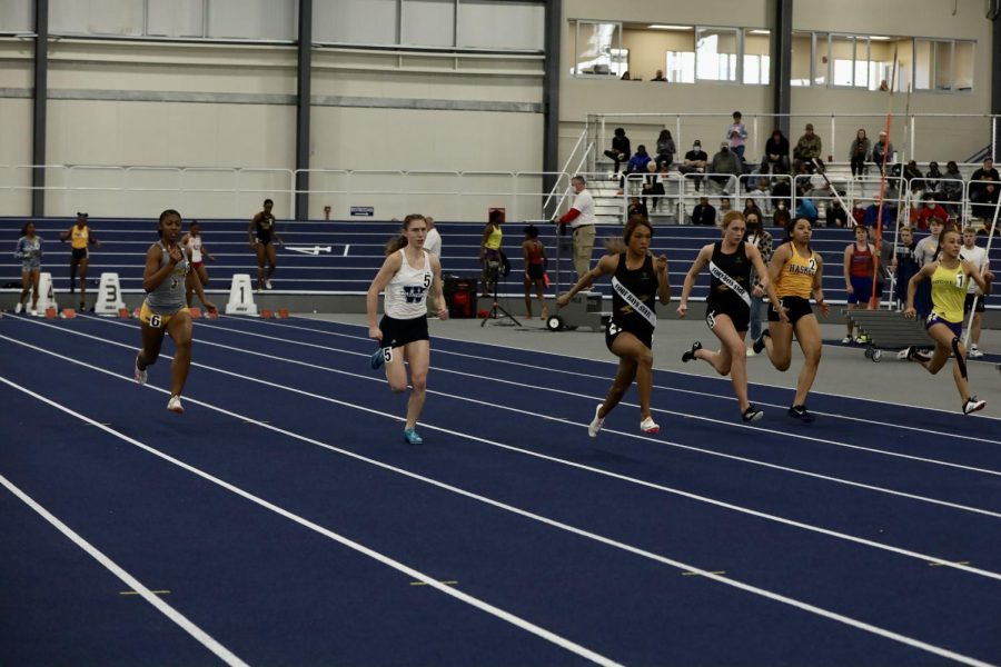 Washburn athlete runs at 60m race on Jan 22, 2022, Topeka, Kan.