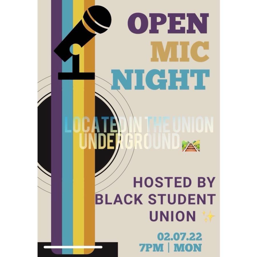 The Open Mic Night will be in the Union Underground Monday, Feb. 7, 2022 at 7 p.m. The event is hosted by Washburns Black Student Union.