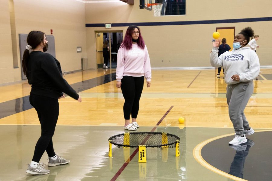 Spikeball gives students a chance to show off their hand-eye coordination. Late Night at the Rec was Feb. 25, 2022.