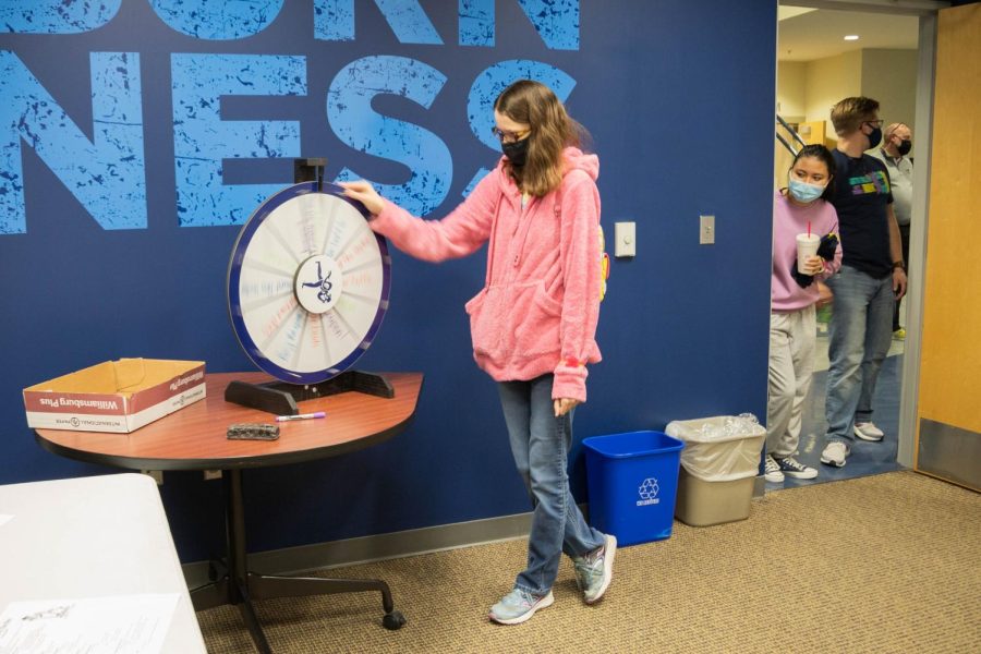 Students spin the wheel to see what prize they won. Late Night at the Rec was Feb. 25, 2022.