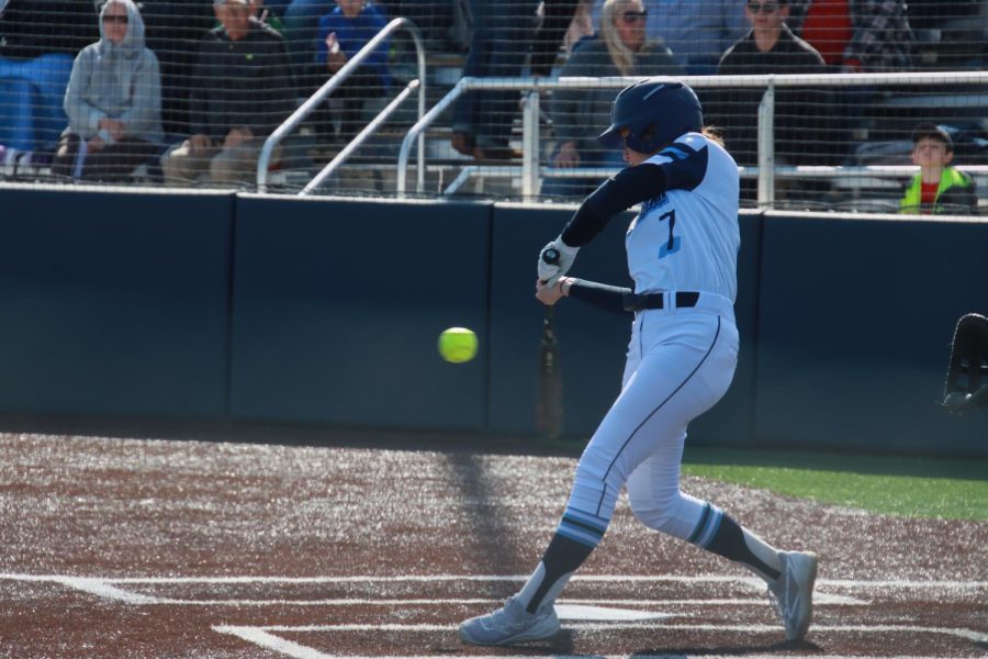Washburn Jenna Moore (7) approaches to the ball April 1, 2022, Topeka, Kansas. Moore scored one run in game one of the day.
