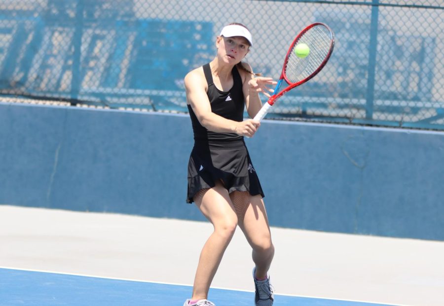 Freshman Isabella Martensson makes a return April 24, 2022. Martensson lost in her No. 5 singles match in two sets.