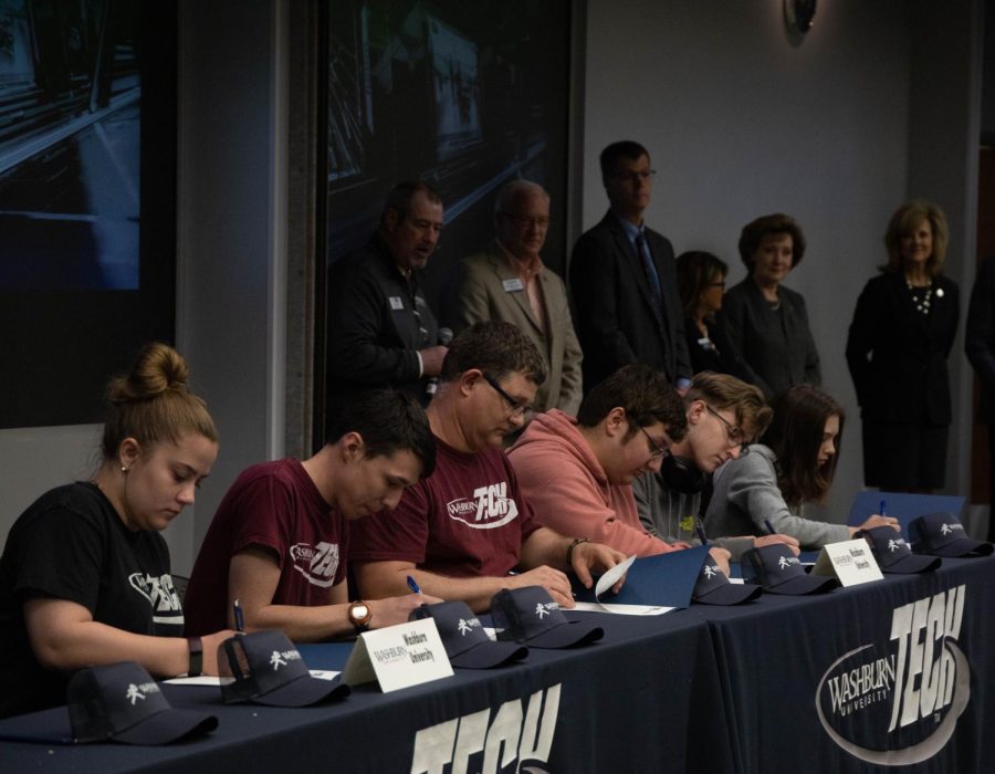 Current Washburn Tech students sign their letters of intent to transition to Washburn University. The National Technical Letter of Intent Signing Day took place on Washburn Techs Huntoon campus April 14, 2022.