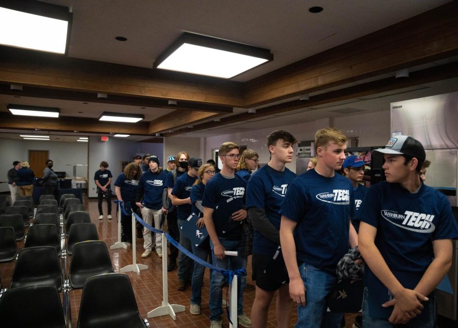 Students from all programs wait to be called in to sign their letter of intent to attend Washburn Tech next fall. The final count of signees for the day was 305.