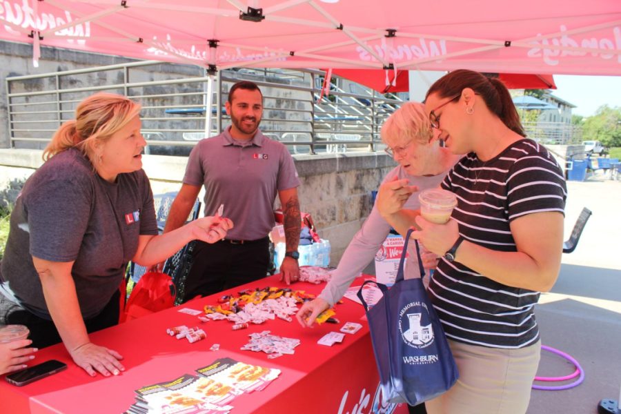 Wendys representatives giving away frosty key tags at Market Daze. They promoted Wendys business for Topeka and gave away coupons.