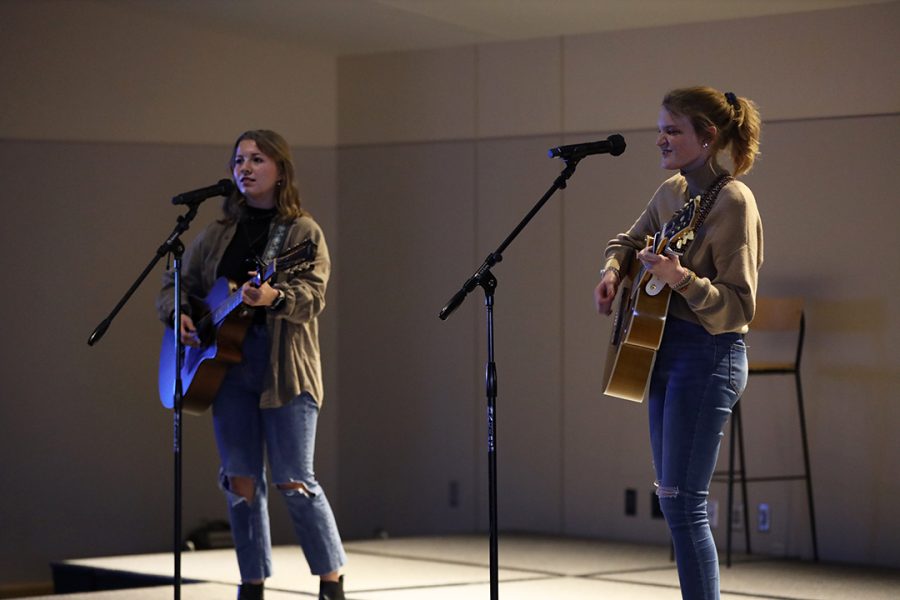Marin Schwarz (left) and Haley Carlin (right) sing “Don’t Wanna Be Without Ya” by Penny and Sparrow. They were the final duet of the night for Rising Stars.