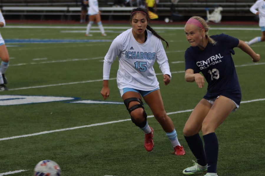 Sophomore Viviana Soto-Herrera pursues the ball to make a stop. Soto-Herrera was one of six players who played all 90 minutes of the match.