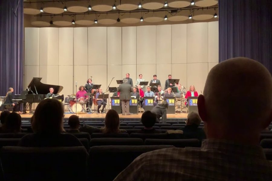 Washburn jazz students perform on White Concert Halls stage in this archive photo. Craig Treinen, music department chair and director of jazz, was inducted into the Kansas Music Hall of Fame in 2015.