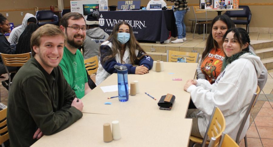 Students at Trivia Night at the Union Cafe. Students brought teams of five to participate and win prizes.