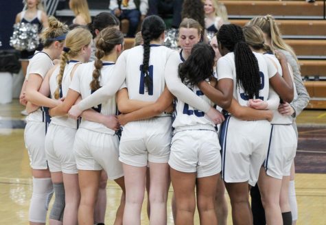 The Lady Ichabods huddle together after the game. They lost the game against Fort Hays 46-53. 