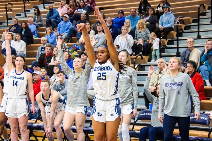 Amaya Davison, freshman in nursing, and the lady ichabods anticipating her shot. It was unsuccessful but her team still cheered her on while she hustled back to defense.