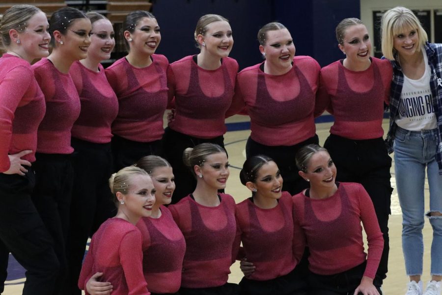 The ladies pose together after their hip hop performance before Nationals. For Shalynn Long, senior in mass media; Malia Reeves, senior in finance; and Smithson, this would be their last nationals with the Dancing Blues.