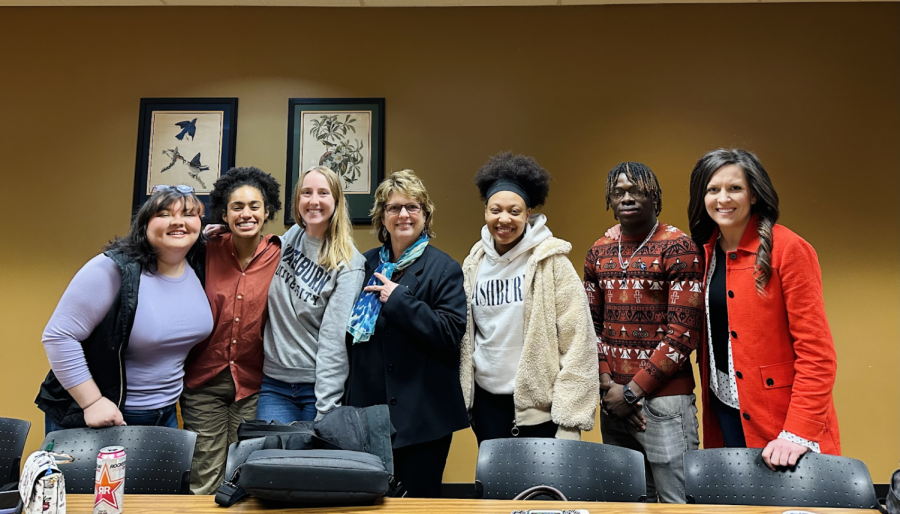 Students discuss their trip to New York City with Sharon Sullivan, professor and chair of the theater department. The students highlighted gender equality and the empowerment of women. 