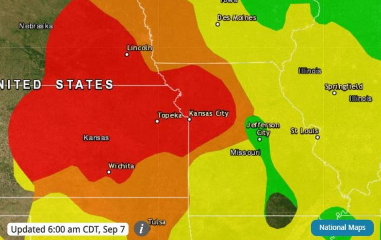 Canada fires cause the air quality to worsen and skies to become hazy as smoke blows over the Topeka area. The
air quality map depicted Topekas air quality at its worst from the smoke. 