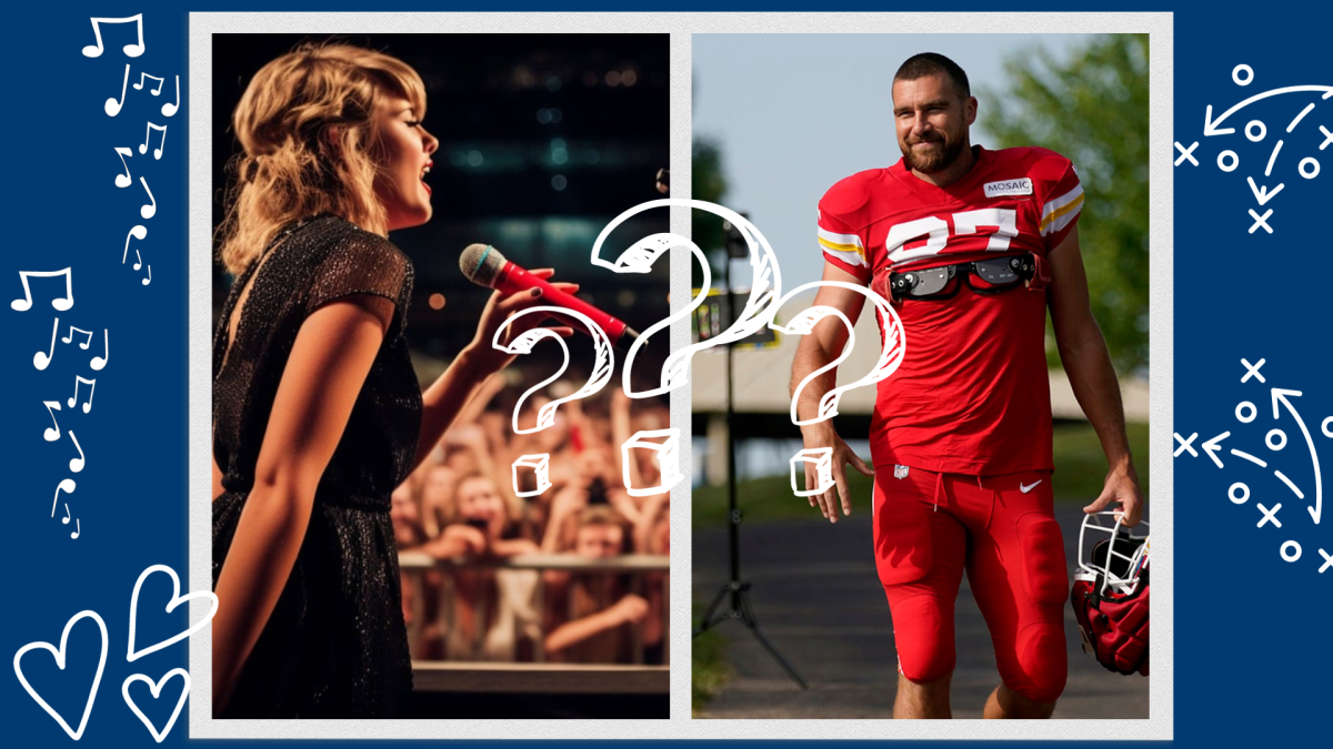 Rumors+of+the+relationship+between+Taylor+Swift+and+Travis+Kelce+spread+with+Swift%E2%80%99s+attendance+to+Sunday+Sept.+24+Cheifs+football+game.+Chiefs+fans+and+%E2%80%9CSwifties%E2%80%9D+worlds+collided+to+witness+the+duo.