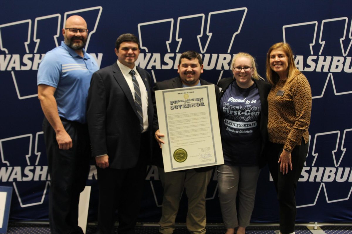 (left to right) Grospitch, Barraclough, Martinez, Lieurance, and Stephanie Bannister, pose with the proclamation paper. Each person was happy to be able to be involved in this movement. 
