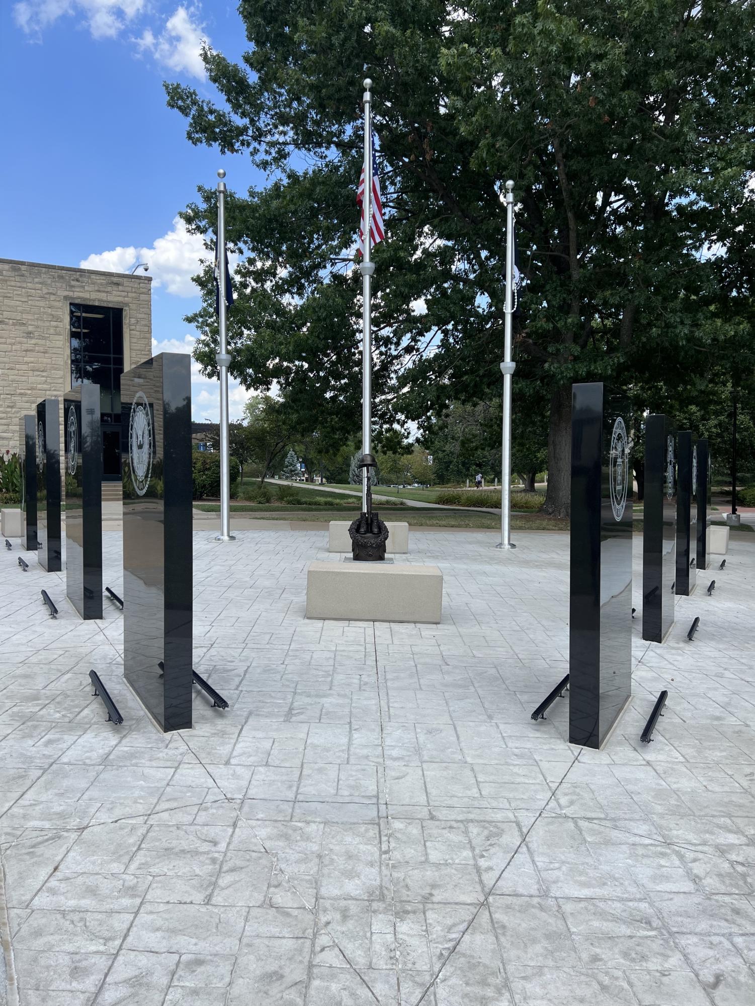 The Veterans Memorial stands on the southwest corner of Morgan Hall. Washburn held a dedication ceremony to recognize veterans. 