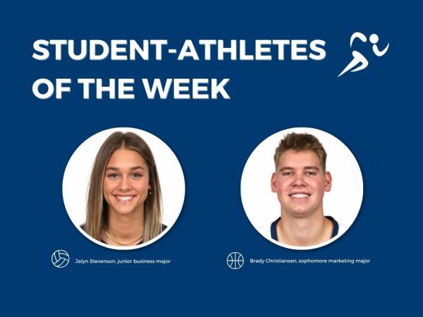 Jalyn Stevenson (left), junior business major and outside hitter for Washburn volleyball along with Brady Christiansen (right), sophomore marketing major and forward position for Washburn’s men’s basketball team land student-athletes of the week. Each have shown outstanding abilities in their sports and academics. 
