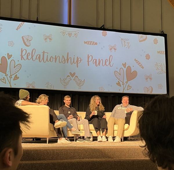 Washburn students listen to messages from speakers. Five guests discussed questions asked by students that were related to relationships and singleness.
