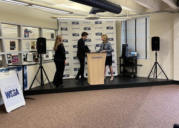 President JuliAnn Mazachek announces George Burdick and Bella Wood as the new president and vice president of the Washburn Student Government Association. The announcement was made March 7, following voting from the student body.